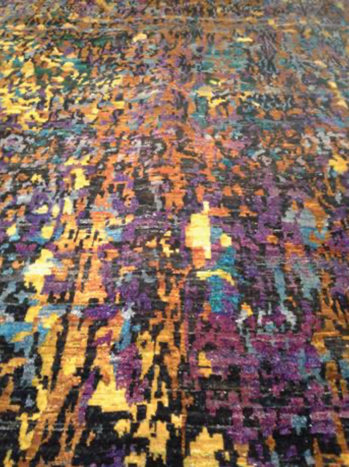 Sari Natural Silk Rug - 8' 01" x 9' 09" - Multicolor - Hand Knotted Silk Modern Contemporary Sari Rug