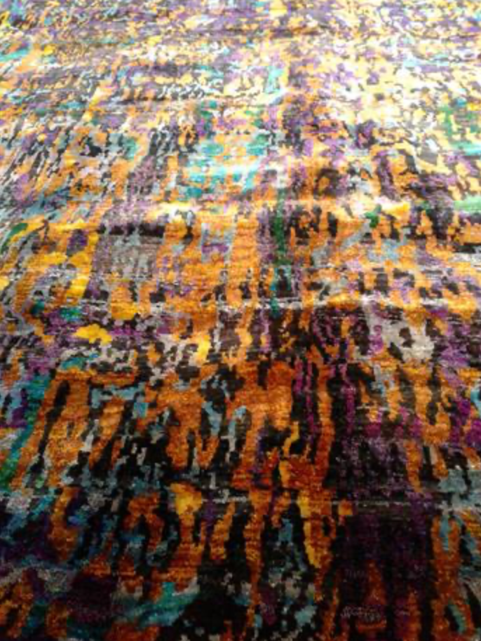 Sari Natural Silk Rug - 8' 01" x 9' 09" - Multicolor - Hand Knotted Silk Modern Contemporary Sari Rug