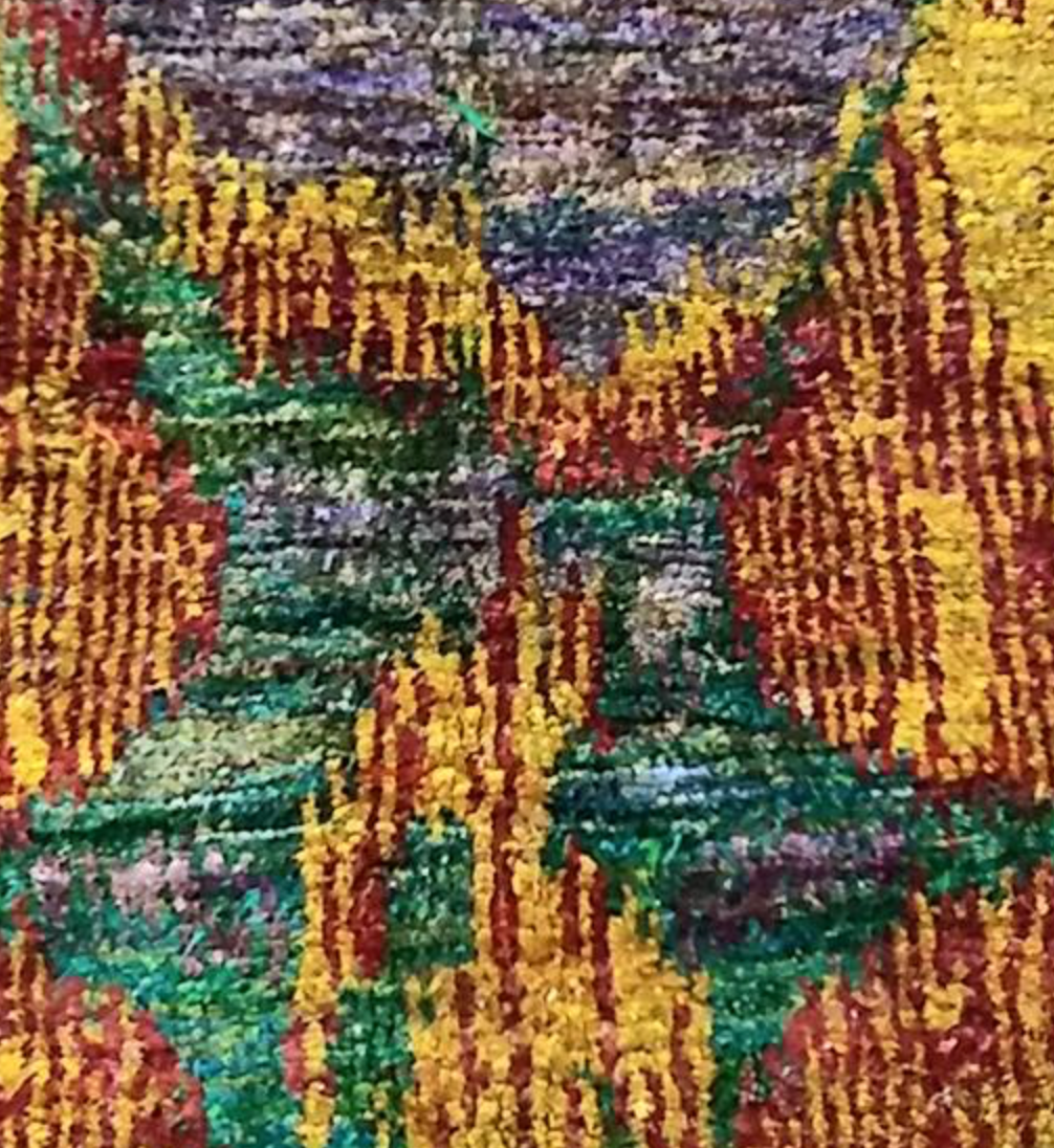 Sari Natural Silk Rug - 8' 00" x 10' 01" - Green Gold Red - Hand Knotted Silk Modern Contemporary Sari Rug