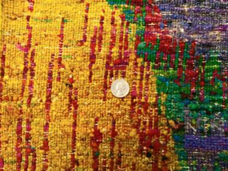 Sari Natural Silk Rug - 8' 00" x 10' 01" - Green Gold Red - Hand Knotted Silk Modern Contemporary Sari Rug