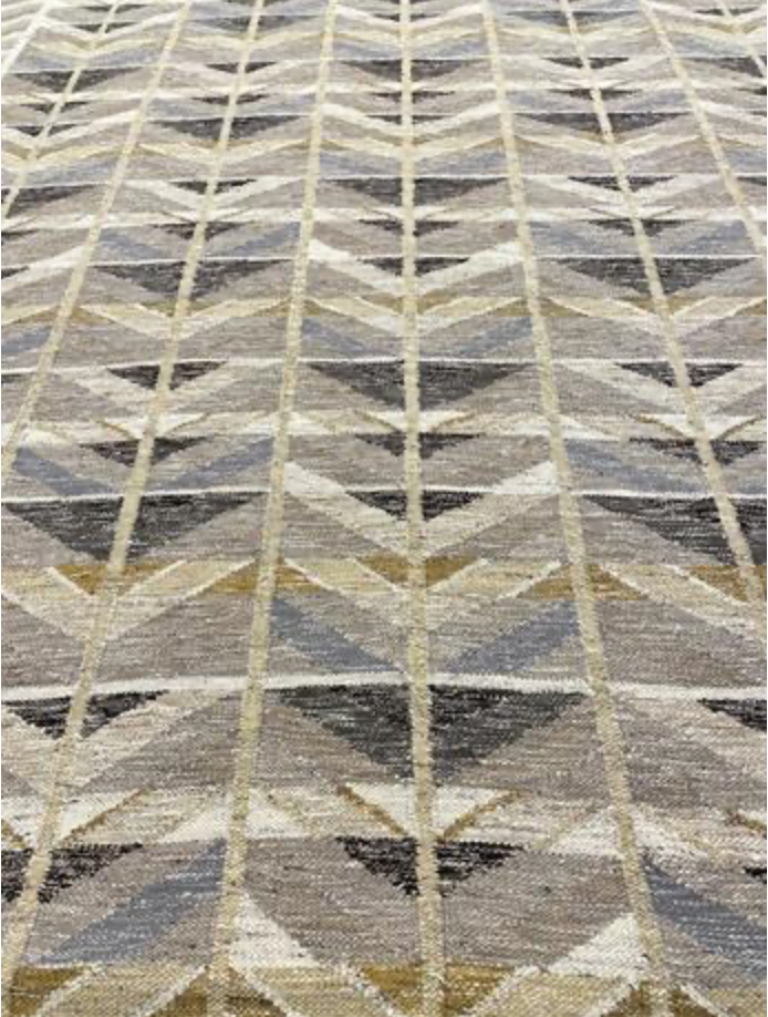Scandinavian Collection - 8' 04" x 10' 01" - White Grey Gold Black Beige - Hand Made Wool Flat Weave Scandinavian Design Area Rug