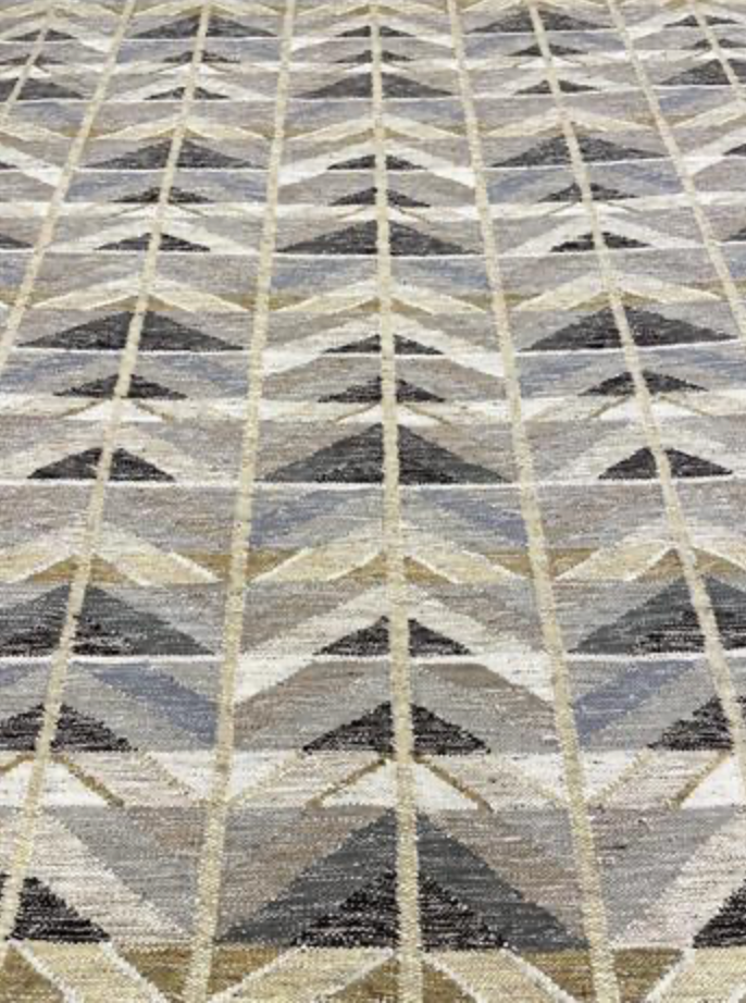 Scandinavian Collection - 8' 04" x 10' 01" - White Grey Gold Black Beige - Hand Made Wool Flat Weave Scandinavian Design Area Rug
