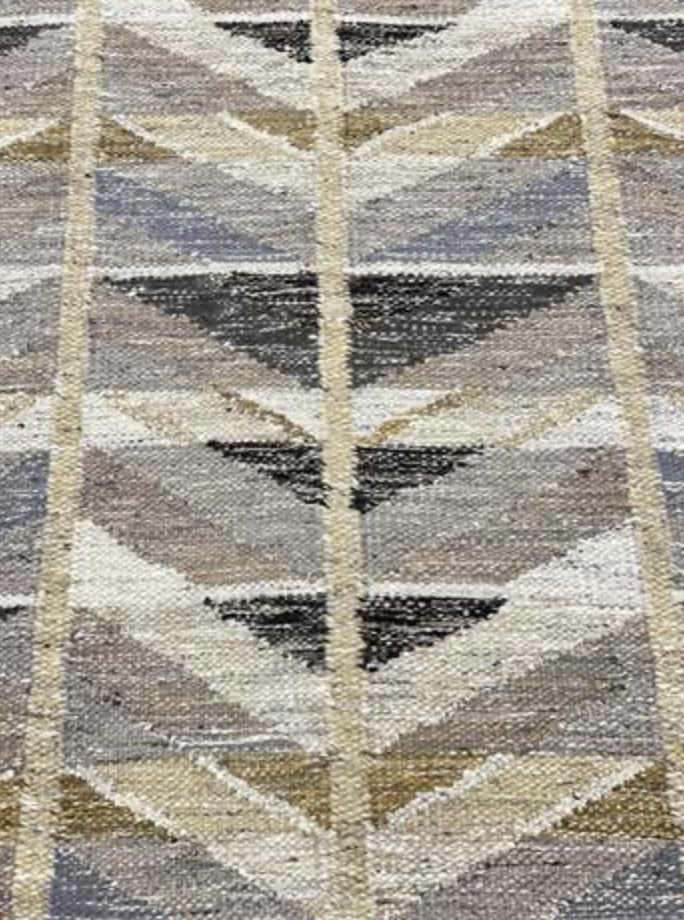 Scandinavian Collection - 8' 04" x 10' 01" - White Grey Gold Black Beige - Hand Made Wool Flat Weave Scandinavian Design Area Rug