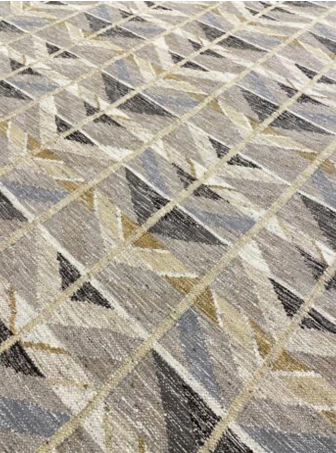 Scandinavian Collection - 8' 04" x 10' 01" - White Grey Gold Black Beige - Hand Made Wool Flat Weave Scandinavian Design Area Rug