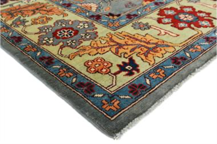 Caucasian Collection -  7' 11" x 9' 11" - Light Grey Multicolor - Hand Knotted Traditional Classic Wool Area Rug