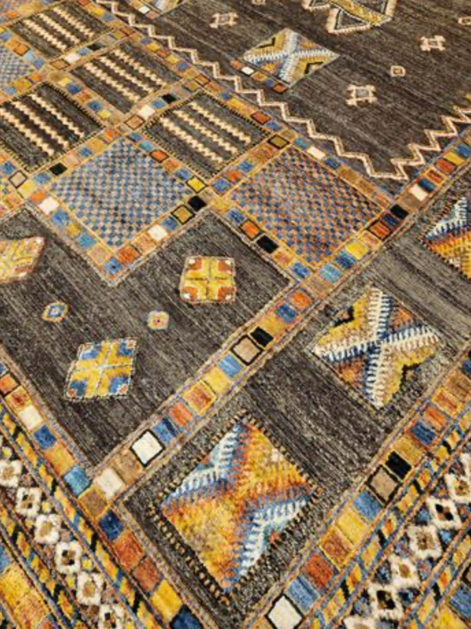 Souf Collection - 12' 06" x 14' 07"  - Moroccan Shag Style High/Low - Brown Multicolor - Hand Made Wool Extra Large Area Rug