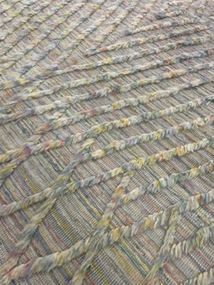 Souf Collection - 4' 00" x 5' 10"  - Moroccan Shag Style High/Low - Beige & Multicolor Rainbow - Hand Made Wool Rug