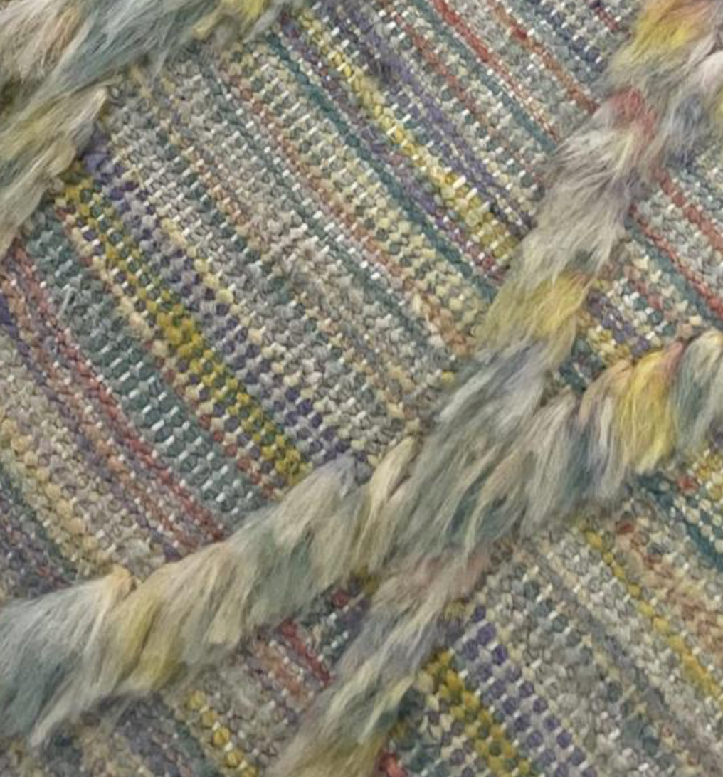 Souf Collection - 4' 00" x 5' 10"  - Moroccan Shag Style High/Low - Beige & Multicolor Rainbow - Hand Made Wool Rug