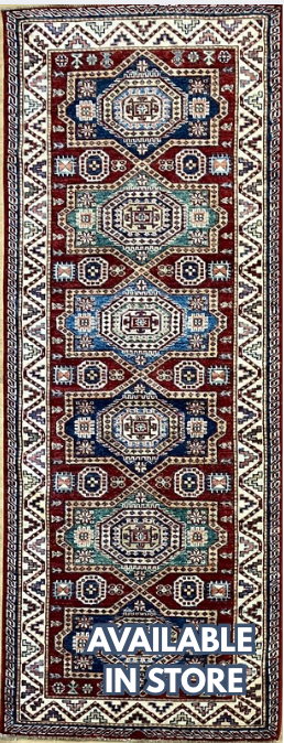 Super Kazak Runner - 2' 07" x 6' 09" -Red Multicolor - Hand Knotted Wool Traditional Classic Kazak Runner