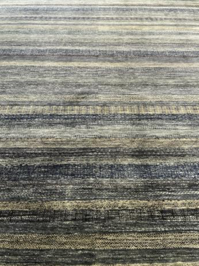K2 Collection - 8'x11' & 9'x12' - Blue, Grey, Cream - Tribal Stripe Pattern - Hand Knotted Area Rug