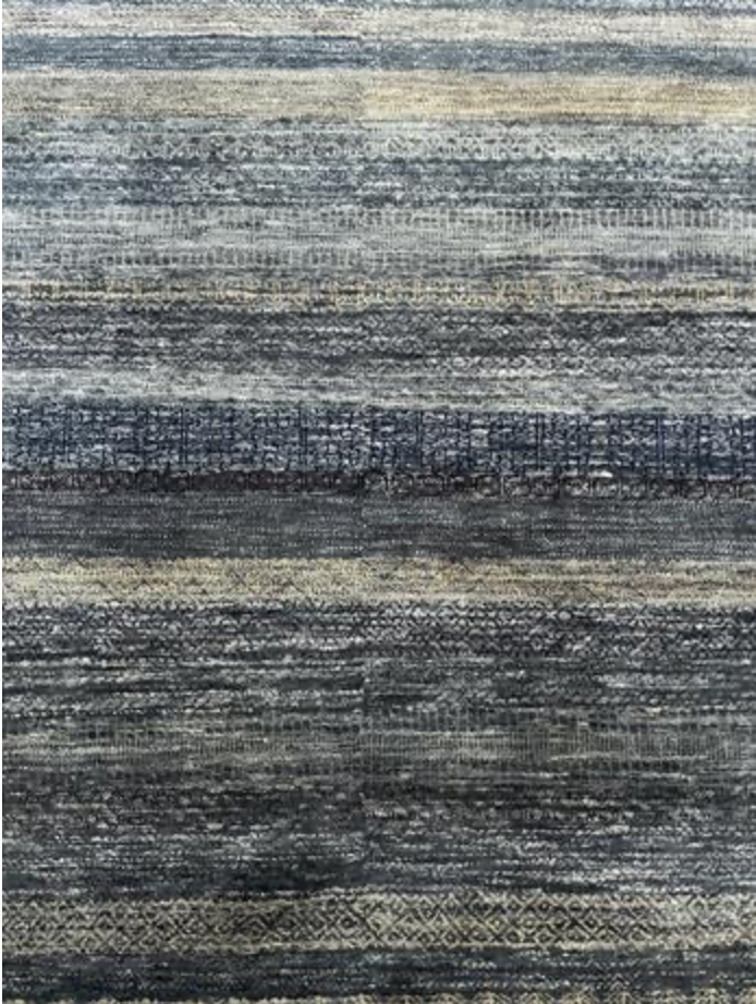 K2 Collection - 8'x11' & 9'x12' - Blue, Grey, Cream - Tribal Stripe Pattern - Hand Knotted Area Rug