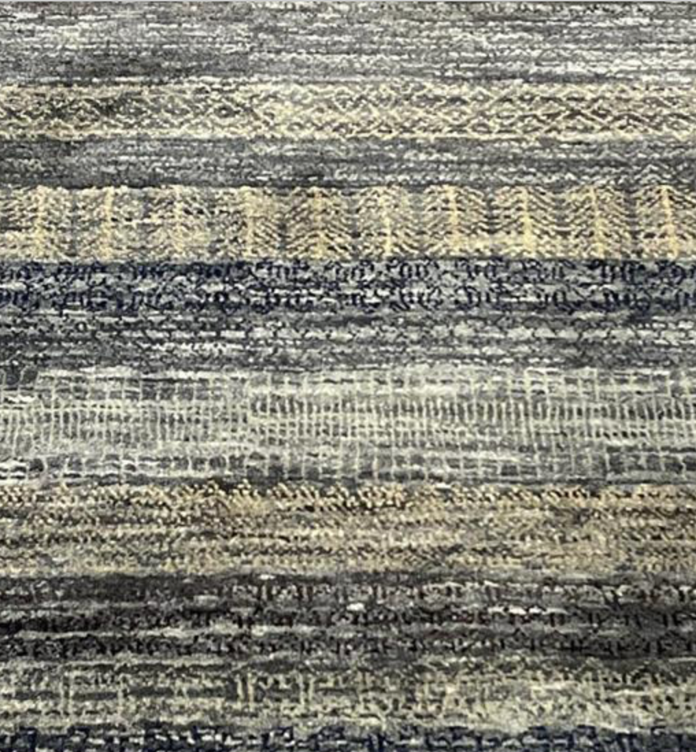 K2 Collection - 8'x11' & 9'x12' - Blue, Grey, Cream - Tribal Stripe Pattern - Hand Knotted Area Rug