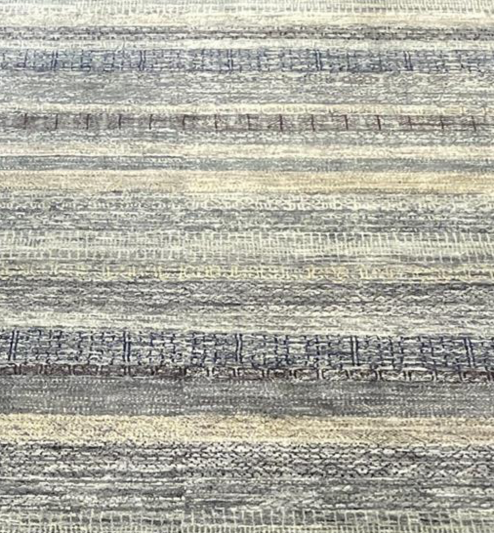 K2 Collection - 8'x11' & 9'x12' - Blue, Grey, Cream - Tribal Stripe Pattern - Hand Knotted Area Rug