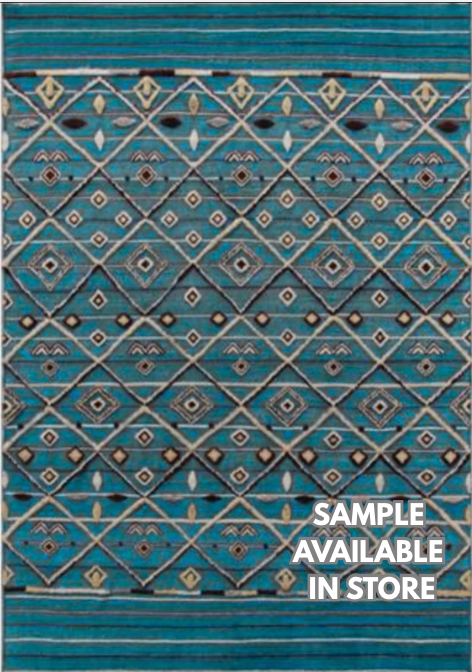 Souf Collection - 2'x3' - 4'x6' - 10'x14'  - Moroccan Shag Style - Blue Brown & Ivory - Hand Knotted Wool Area Rug & Mat
