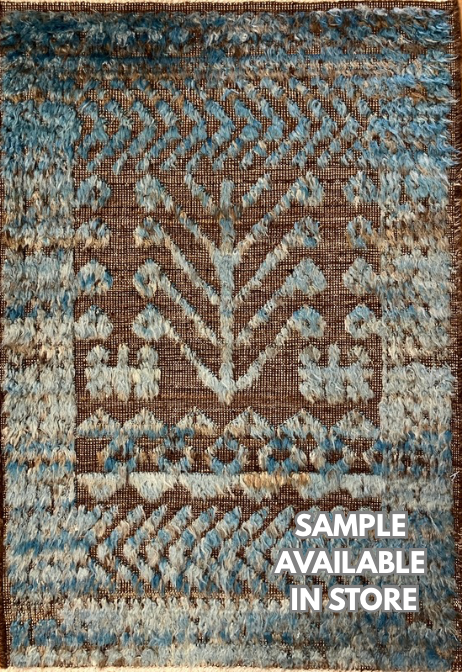 Souf Collection - 2' 02" x 3' 00" Mat - Moroccan Shag Style - Blue Brown Grey - Hand Knotted Wool Mat