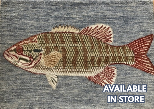 Nomad Collection - 2' 02" x 3' 01" (2'x3') Mat - Small Mouth Bass Fish Mat - Blue - Hand Knotted Wool Mat