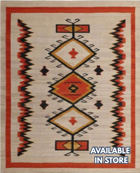 Santafe Collection - 5'x8' 6'x9' 8'x10' - Beige Orange Navy - Hand Woven Flat Weave Rug - Southwestern Tribal Rug