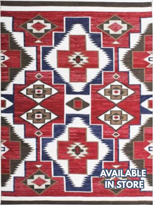 Santafe Collection - 3'x5' 4'x6' 5'x8' 6'x9' 8'x10' 9'x12' 10'x14' - Red White Blue Brown - Hand Woven Flat Weave Rug - Southwestern Tribal Rug