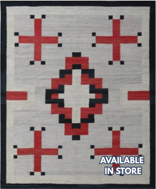 Santafe Collection - 4'x6' 5'x8' 8'x10' 9'x12' - Grey Black/Navy & Rust - Hand Woven Flat Weave Rug - Southwestern Tribal Rug