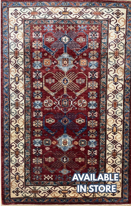 Super Kazak - 4' 00" x 6' 02" - Red Multicolor - Hand Knotted Wool Traditional Classic Kazak Rug