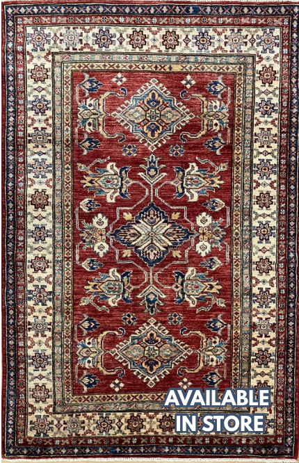 Super Kazak - 4' x 6' - Red Multicolor - Hand Knotted Wool Traditional Classic Super Kazak Rug