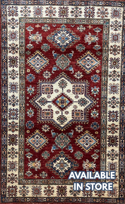 Super Kazak - 4' 00" x 6' 03" - Red Multicolor - Hand Knotted Wool Traditional Classic Super Kazak Rug