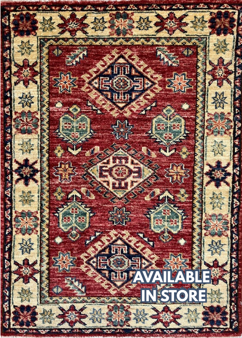 Super Kazak - 2' 03" x 3' 00" Rug - Red Multicolor - Hand Knotted Traditional Classic Wool Kazak Rug