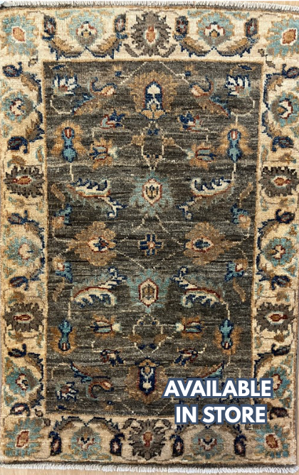 Nirvana Collection - 2' x 3' Rug - Grey Brown Blue - Hand Knotted Traditional Classic Wool Rug