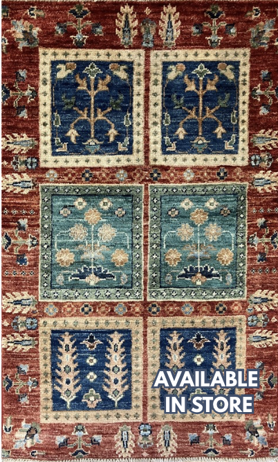 Nirvana Collection - 2' x 3' Rug - Rust Blue Teal Trees - Hand Knotted Traditional Classic Wool Rug