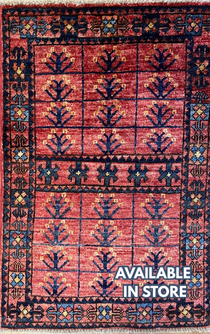 Nirvana Collection - 2' x 3' Rug - Red & Blue Trees - Hand Knotted Traditional Classic Wool Rug