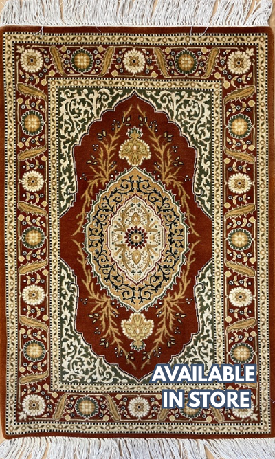 Tabriz - 2' 03" x 3' 03" Rug - Orange / Rust, Green & Ivory - Hand Knotted Traditional Classic Wool Rug