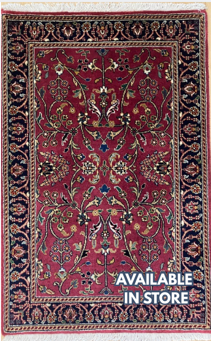 Sarouk - 2' x 3' Rug - Burgundy Multicolor - Hand Knotted Floral Traditional Classic Wool Rug