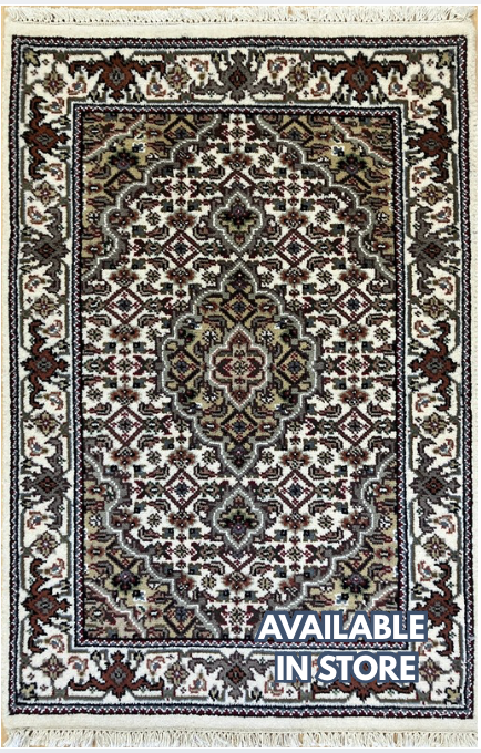 Fine Bidjar - 2' x 3' Rug - Ivory, Black & Red - Hand Knotted Traditional Classic Wool Rug