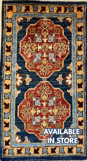 Nirvana Collection - 2' x 3' Rug - Blue & Rust - Hand Knotted Traditional Classic Wool Rug Mat