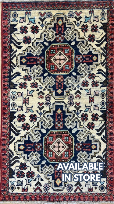 Nirvana Collection - 2' x 3' Rug - Ivory Blue & Red - Hand Knotted Traditional Classic Wool Rug Mat