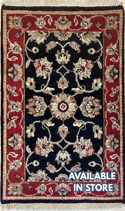 Tabriz - 2' x 3' Rug - Black & Red - Hand Knotted Traditional Classic Wool Rug