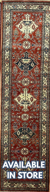 Super Kazak Runner - 2' 06" x 9' 02" -Red Multicolor - Hand Knotted Wool Traditional Classic Kazak Runner