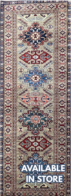 Super Kazak Runner - 2' 06" x 6' 10" - Grey Multicolor - Hand Knotted Wool Traditional Classic Kazak Runner