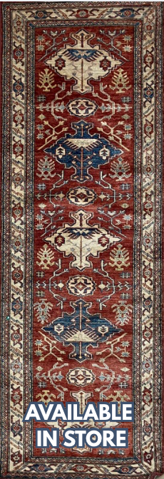 Super Kazak Runner - 3' 00" x 8' 09" - Red Multicolor - Hand Knotted Wool Traditional Classic Kazak Runner