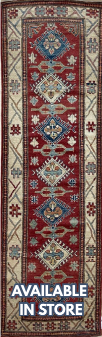 Super Kazak Runner - 2' 09" x 9' 00" - Red Multicolor - Hand Knotted Wool Traditional Classic Kazak Runner