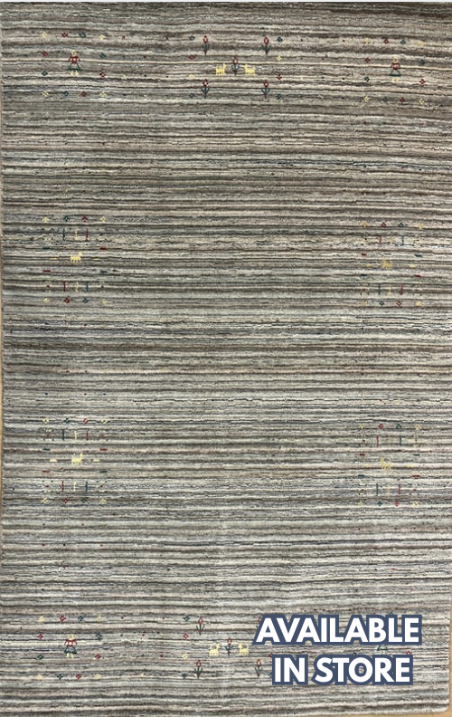 Gabbeh - 5' 00" x 7' 10" - Beige Earthy Multicolor Stripes - Hand Knotted Tribal Rustic Wool Rug