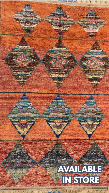 Moroccan Wool Shag Rug - 6' 00" x 9' 11" - Orange & Multicolor - Hand Knotted Wool Tribal Boho Rustic Shag Rug